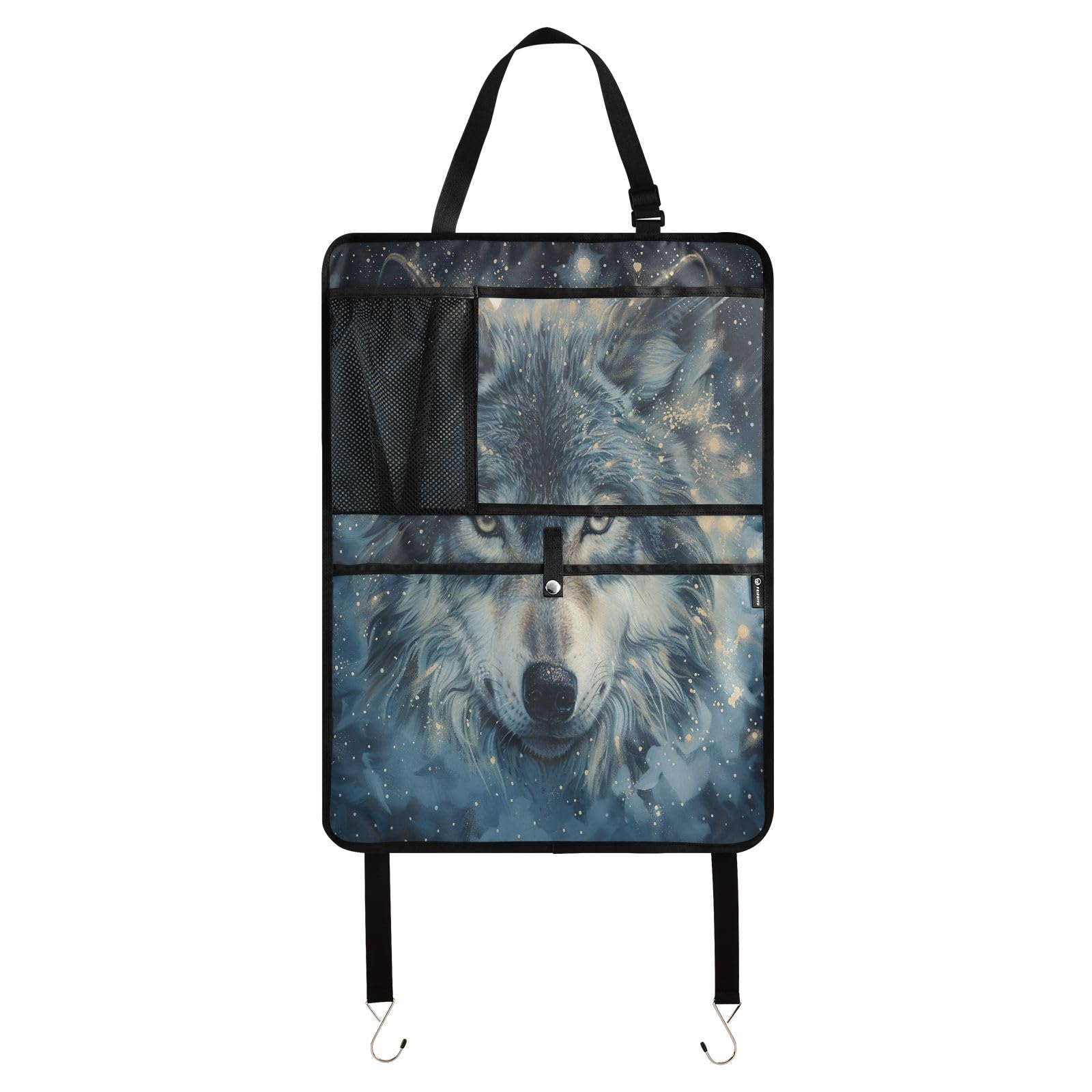 ODAWA Starry Wolf Car Seat Organizer 2 Pack - Back Seat Protector with Storage Pockets for Road Trips, Family Travel, and Daily Commutes