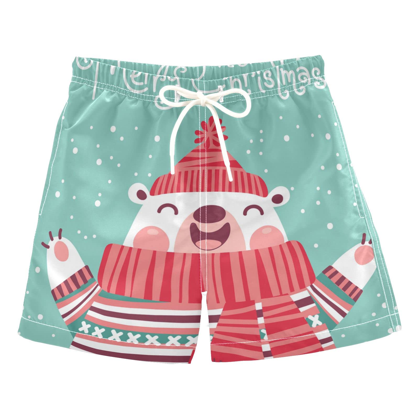 Boys Polar Bear Swim Trunks - Cute Christmas Beach Shorts for Swimming, Surfing & Summer Vacations | Perfect for Hawaii, Pool & Water Activities