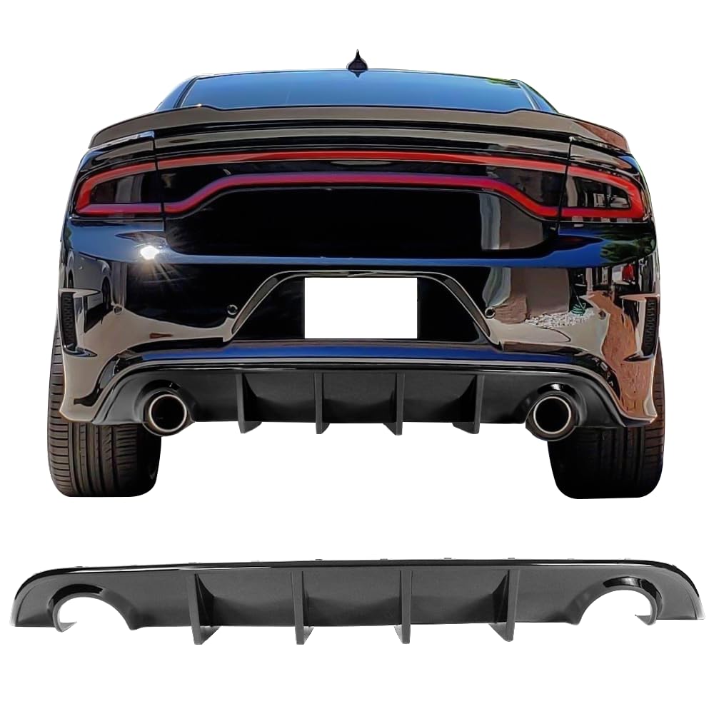 IKON MOTORSPORTS Rear Bumper Lip Diffuser for 2015-2023 Dodge Charger SRT | Glossy Black V3 Style Splitter Spoiler | Aggressive Look & Enhanced Aerodynamics | Perfect for Car Enthusiasts & Street Racing