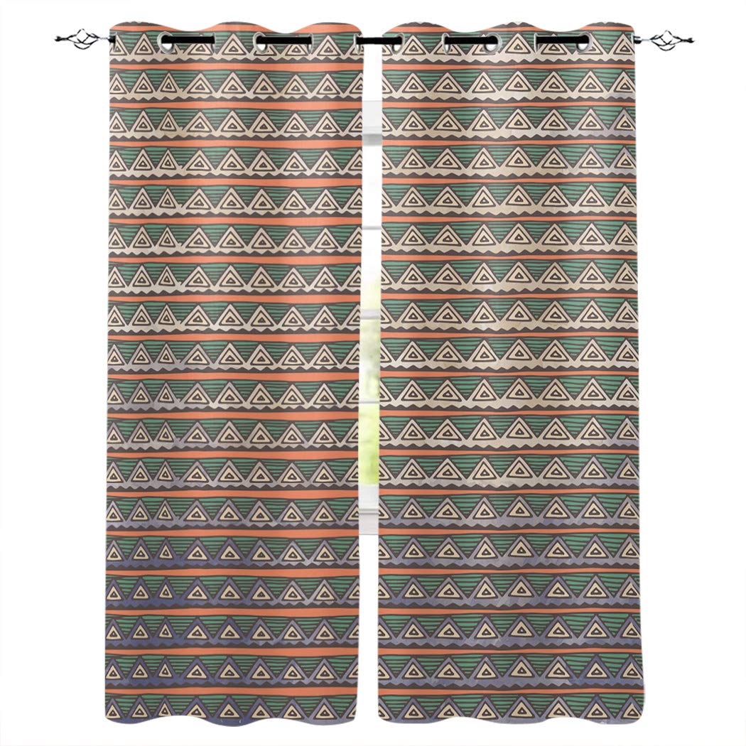 Libaoge Thermal Insulated Blackout Curtains 52x63 Inches - Noise Reducing Grommet Drapes for Bedroom, Kids Room & Nursery - Ethnic Geometric Stripe Pattern Home Decor (1 Pair) | Perfect for Light Blocking, Temperature Control & Privacy in Living Spaces
