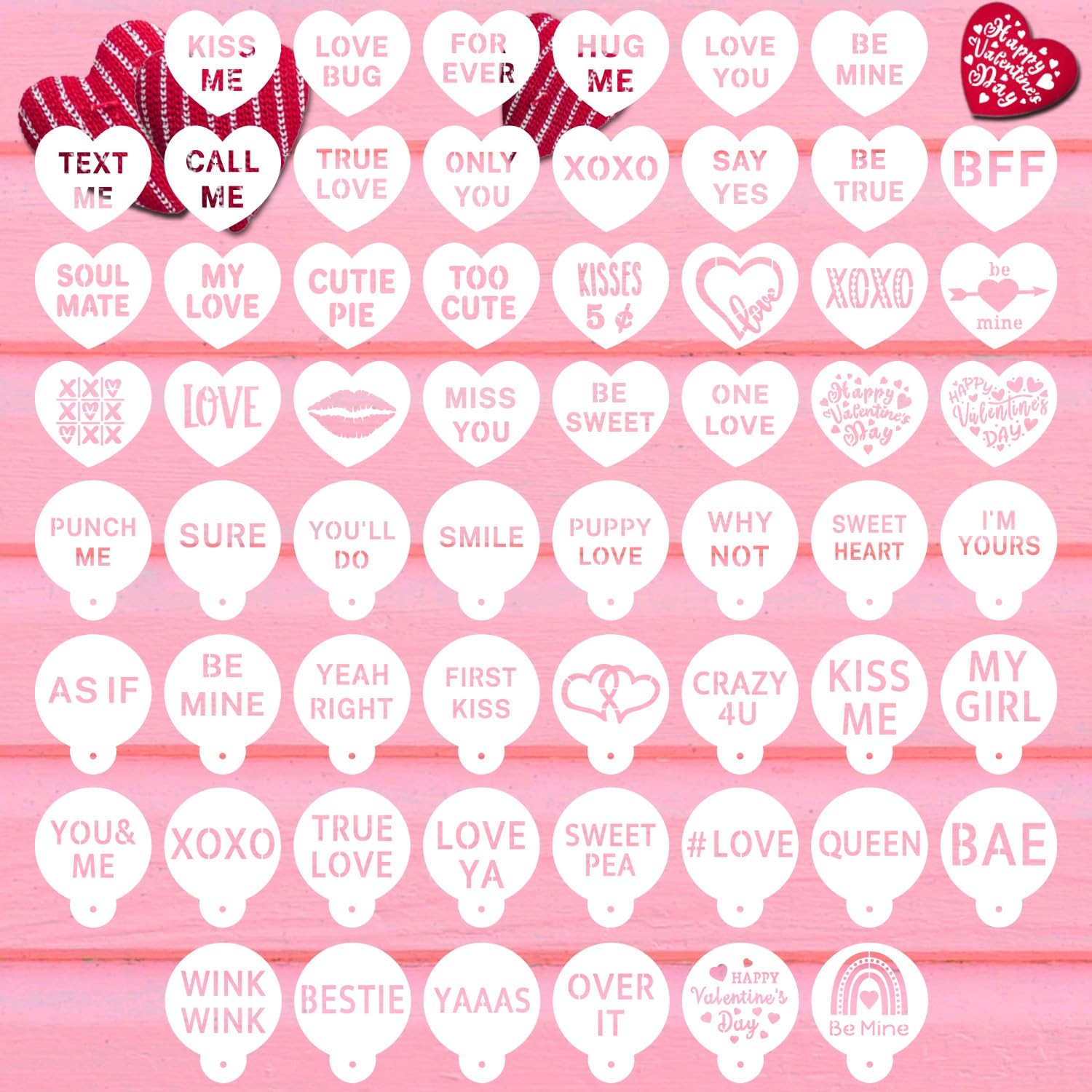 60 Pcs Valentine Cookie Stencils with Love Phrases - Heart Shaped Baking Decor Stencils for Cookies, Cakes, Cupcakes & DIY Crafts | Perfect for Valentine's Day, Weddings, Anniversaries & Romantic Baking Projects