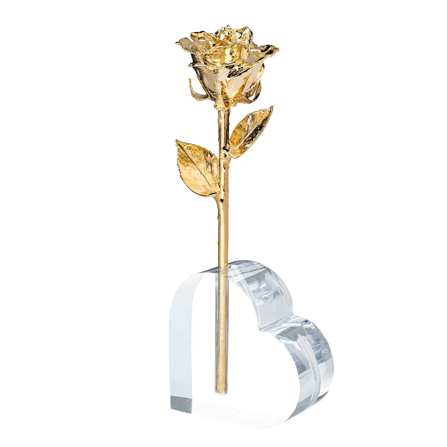 24K Gold Dipped Forever Rose in Heart Shaped Acrylic Vase Set - Eternal Romantic Gift for Women & Men | Anniversary, Valentine's Day, Wedding, Birthday Present | Unique Luxury Home Decor for Bedroom, Office & Living Room