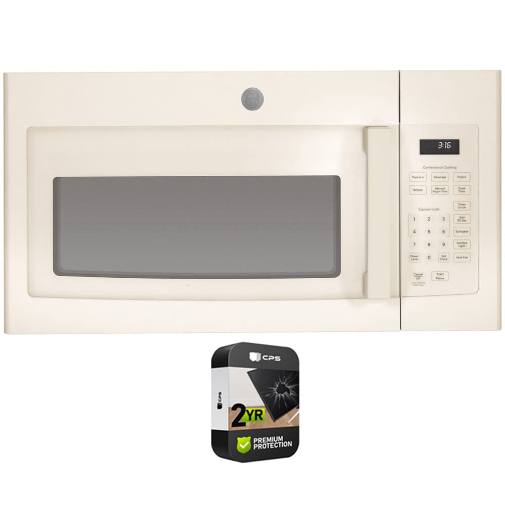 GE JVM3160DFCC 1.6 Cu. Ft. Over-the-Range Microwave Oven in Bisque - Includes 2 Year CPS Protection Plan | Perfect for Kitchen Remodeling & Small Space Cooking