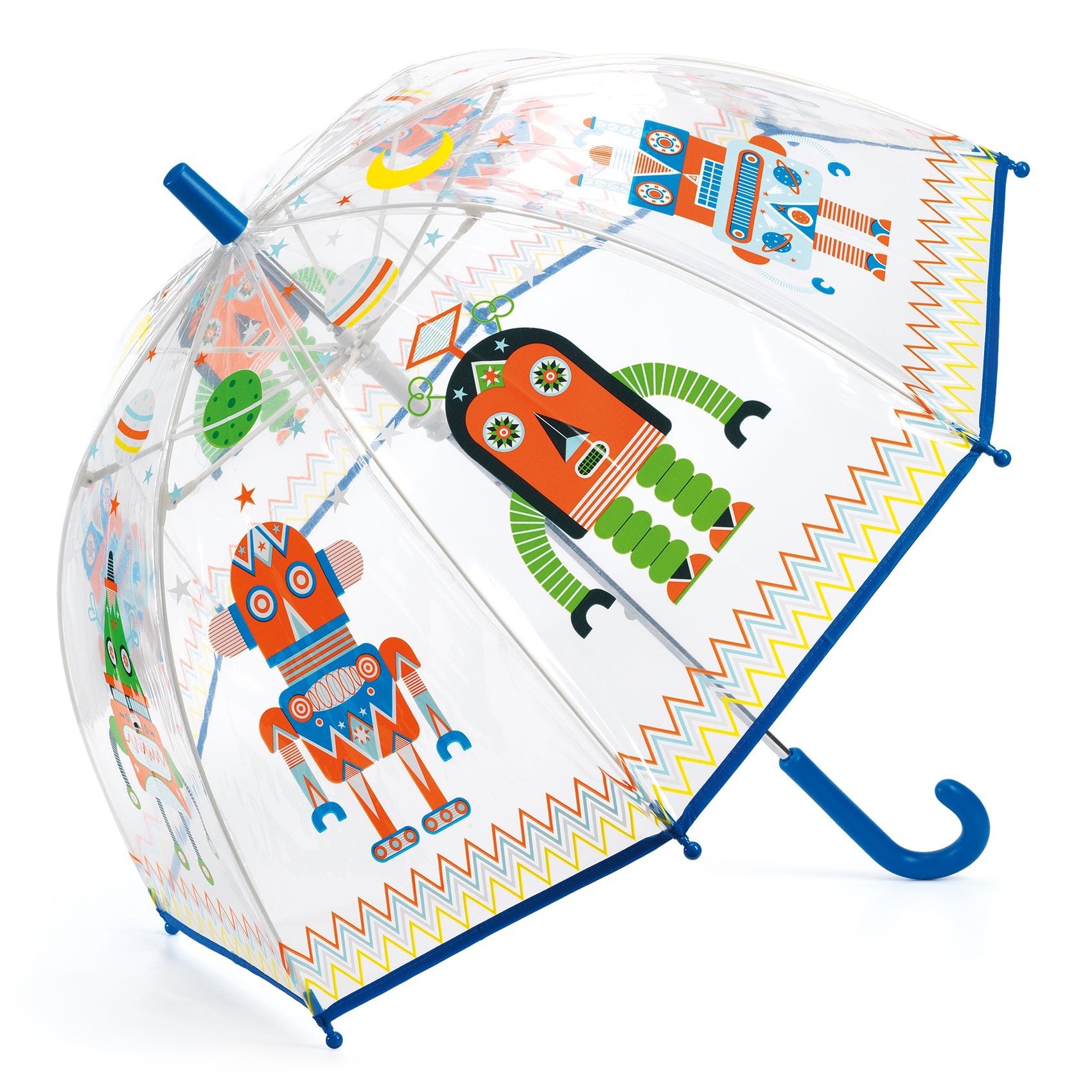 Djeco Robots Umbrella - Waterproof Compact Folding Umbrella with Fun Robot Design for Kids & Adults - Perfect for Rainy Days, School, Travel & Outdoor Activities