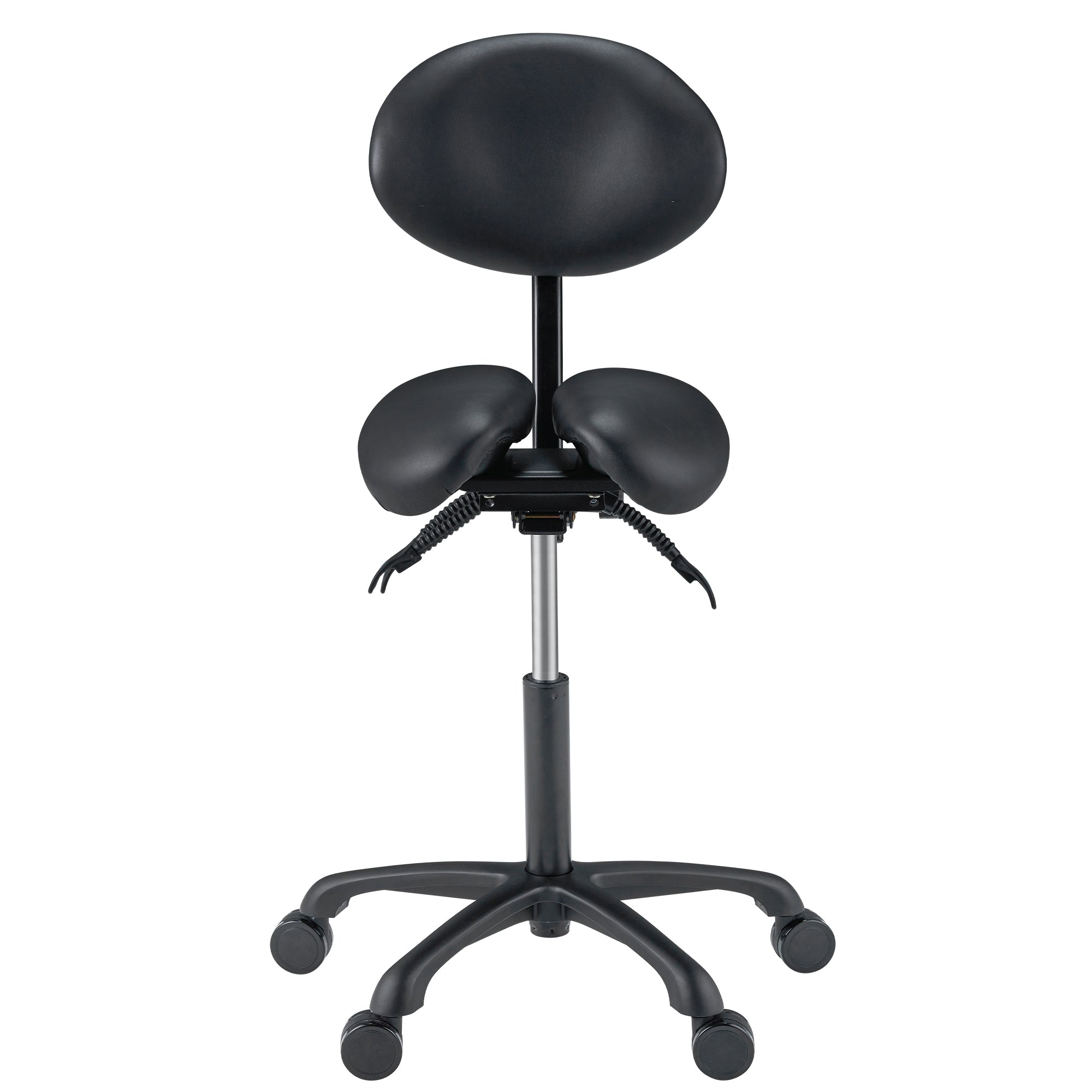 Ergonomic Saddle Stool with Adjustable Height & Tilt - Hydraulic Swivel Rolling Massage Stool for Posture Correction | Split Seat Design with Backrest | Black & Gray Options | Perfect for Massage Therapists, Chiropractors & Office Workers