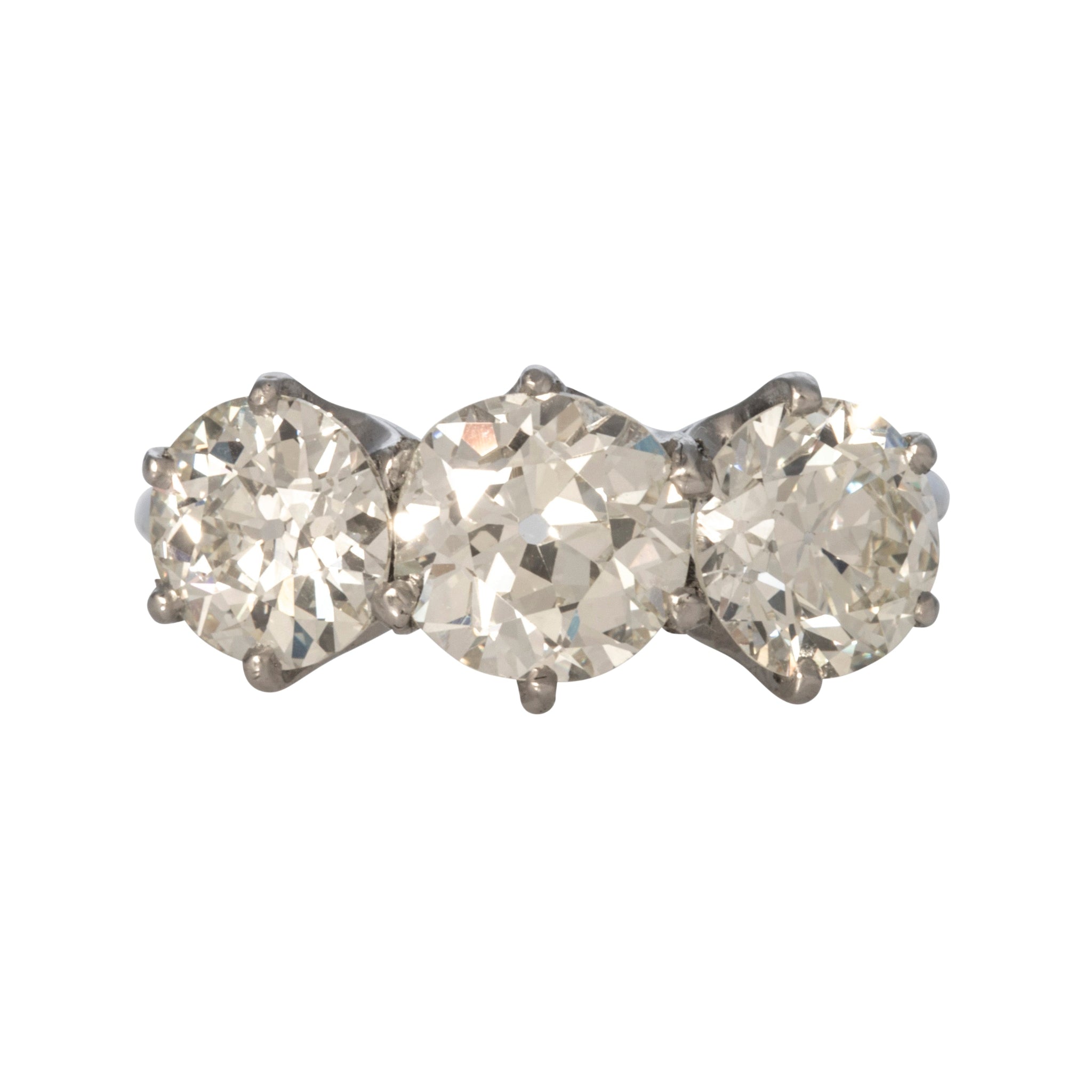 Vintage 3.92ctw Old European Cut Diamond Three Stone Platinum Engagement Ring - Perfect for Proposals, Anniversaries & Special Occasions