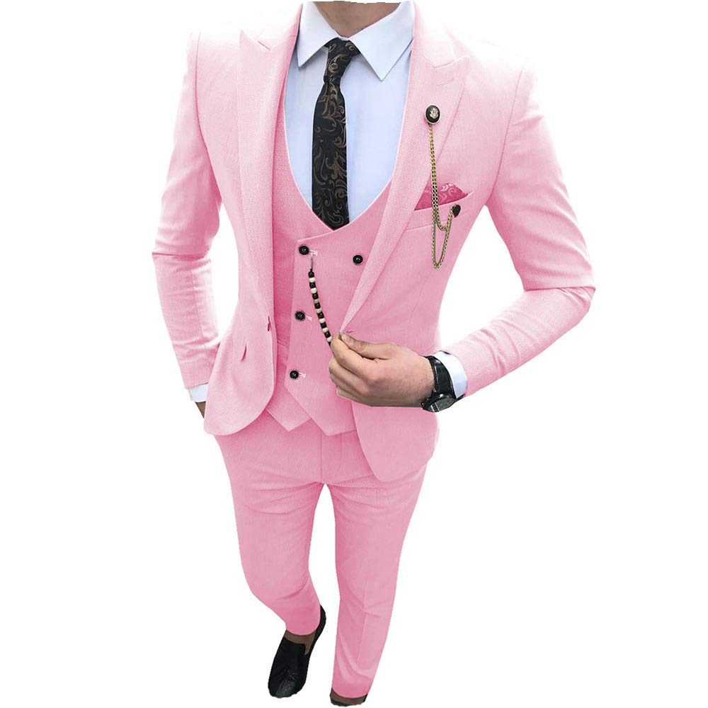 Men's Slim Fit 3-Piece Suit Set - Prom Tuxedo with Notch Lapel (Blazer, Vest & Pants) for Wedding, Groomsmen & Formal Events | Perfect for Business, Cocktail Parties & Special Occasions