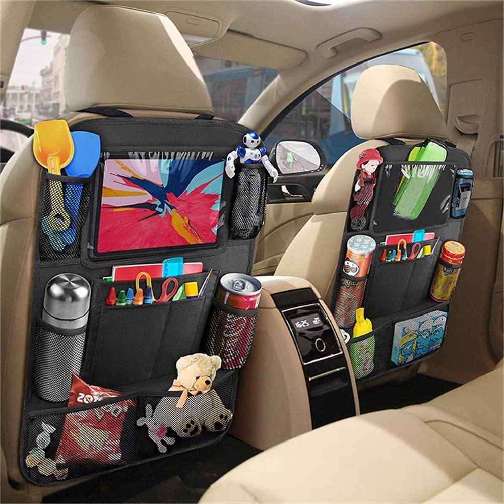 Aioweika Car Backseat Organizer with Clear Tablet Holder - 10 Storage Pockets, Waterproof & Durable Car Accessories for Kids Toys, Snacks, Books - Perfect for Road Trips, Family Travel & Daily Commute
