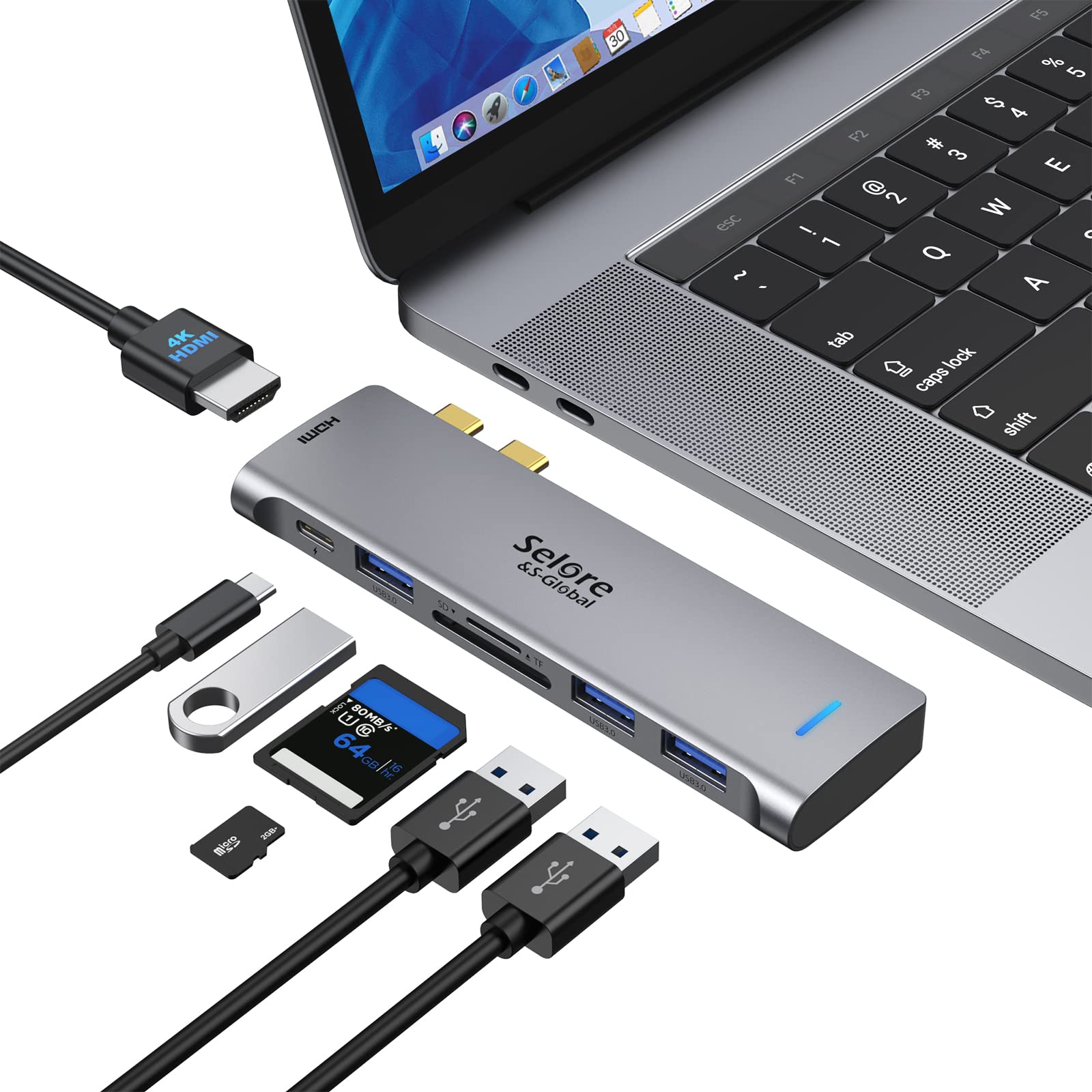 USB C Hub for MacBook Pro - 7-in-1 Thunderbolt 3 Adapter with 4K HDMI, 100W PD Charging, 40Gbps Data Transfer, 3 USB 3.0 Ports, SD/TF Card Reader - Compatible with MacBook Pro/Air (Perfect for Office Work, Video Conferencing & External Display Setup)