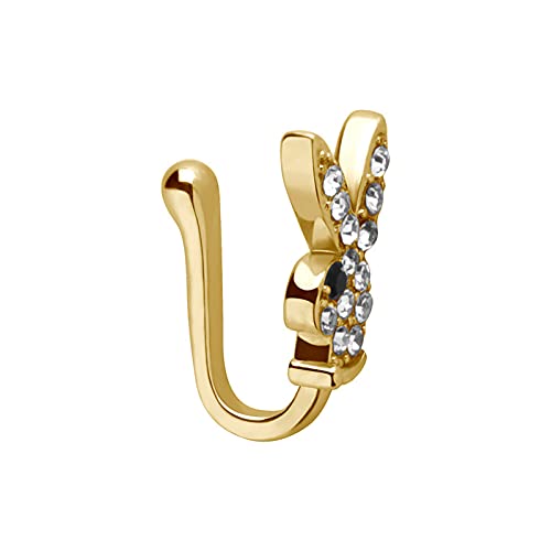 Winnerlion Stainless Steel Fake Nose Ring with CZ Inlay - Spring Clip Hoop Non-Pierced Septum Jewelry for Women & Men (Gold, One Size) | Perfect for Costume Parties, Halloween, and Fashion Accessories