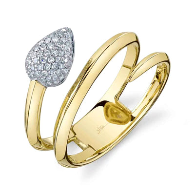 Shy Creation 14K Gold Diamond Pave Pear Snake Ring for Women - Elegant Statement Jewelry for Parties, Weddings & Special Occasions