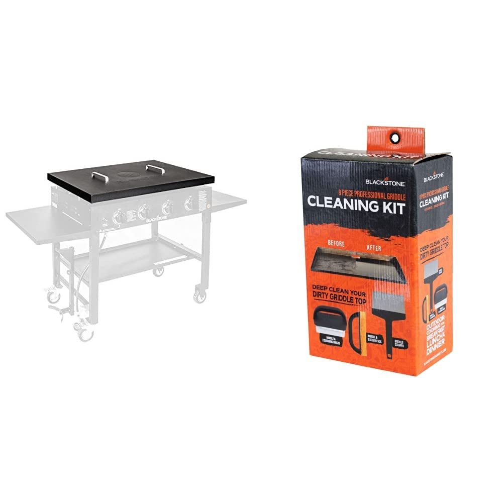 Blackstone 5004 36-Inch Hard Top Lid for 36” Front/Rear Grease Griddle – Black Protective Cover & 5060 8-Piece Premium Grill & Griddle Accessory Kit – Flat Top Grill Cleaning Tools for Outdoor Cooking, Camping, Backyard BBQs