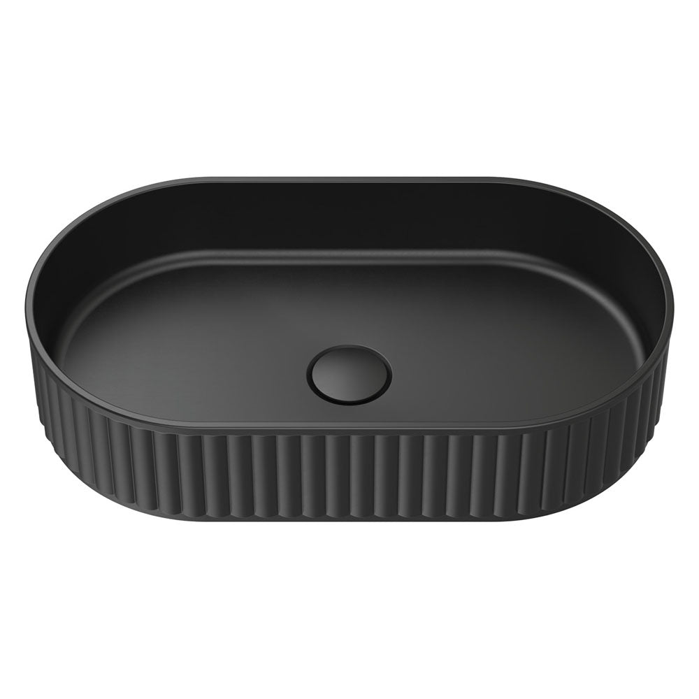 Fienza CSB804B Minka Pill Solid Surface Above Counter Bathroom Sink, Matte Black - Modern Vanity Basin for Contemporary Bathroom Design