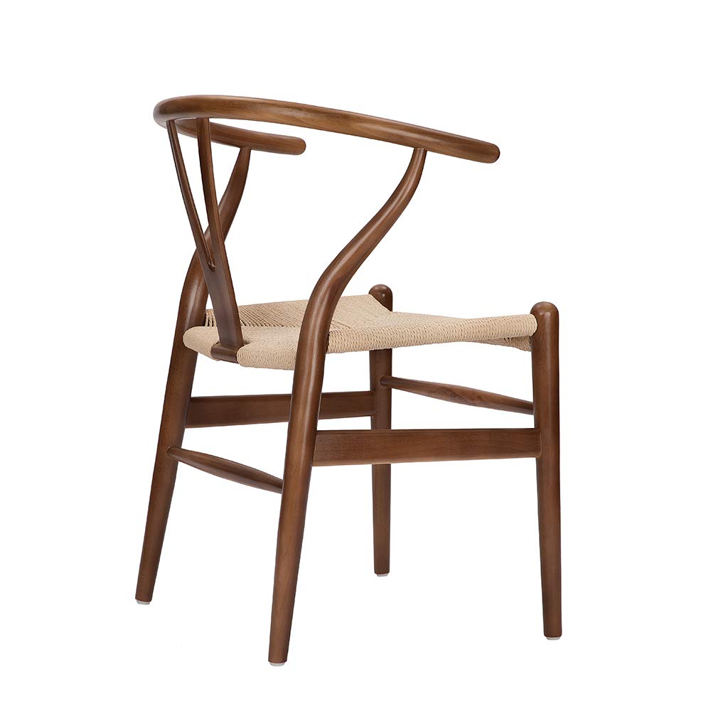 Tomile Wishbone Chair - Solid Wood Dining Chair with Rattan Seat, Natural Ash & Walnut Finish - Modern Scandinavian Design for Dining Room, Kitchen, or Office Workspace