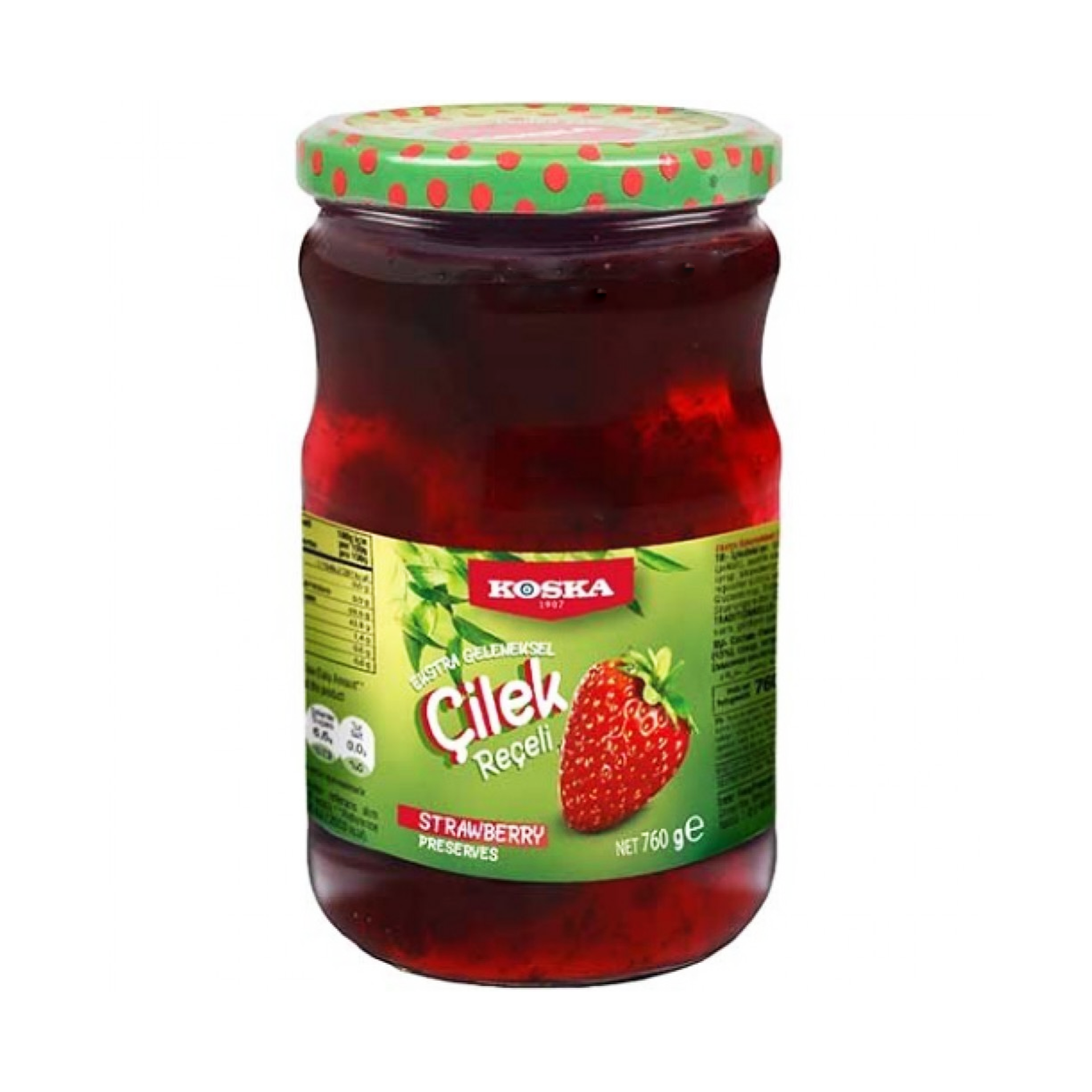 KOSKA Premium Strawberry Jam (ÇİLEK REÇELİ) - 760g Glass Jar - All Natural Fruit Spread for Breakfast, Desserts & Baking - Imported Turkish Delight