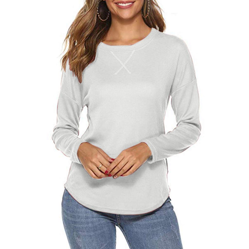 VOWUA Women's Casual Long Sleeve Knit Top - Round Neck Loose Blouse for Autumn & Winter | Cozy Fall & Winter Shirts for Work, Dating & Daily Wear