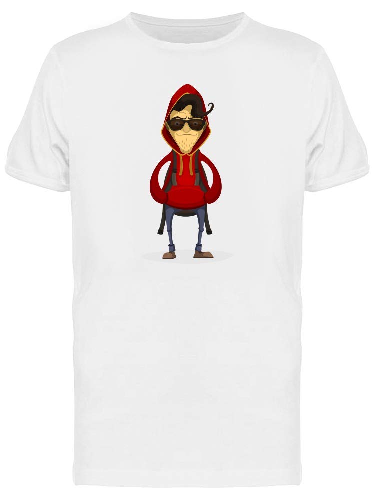 Trendy Hipster Man & Red Hood Cartoon Graphic T-Shirt for Men - Casual Streetwear & Urban Fashion Style