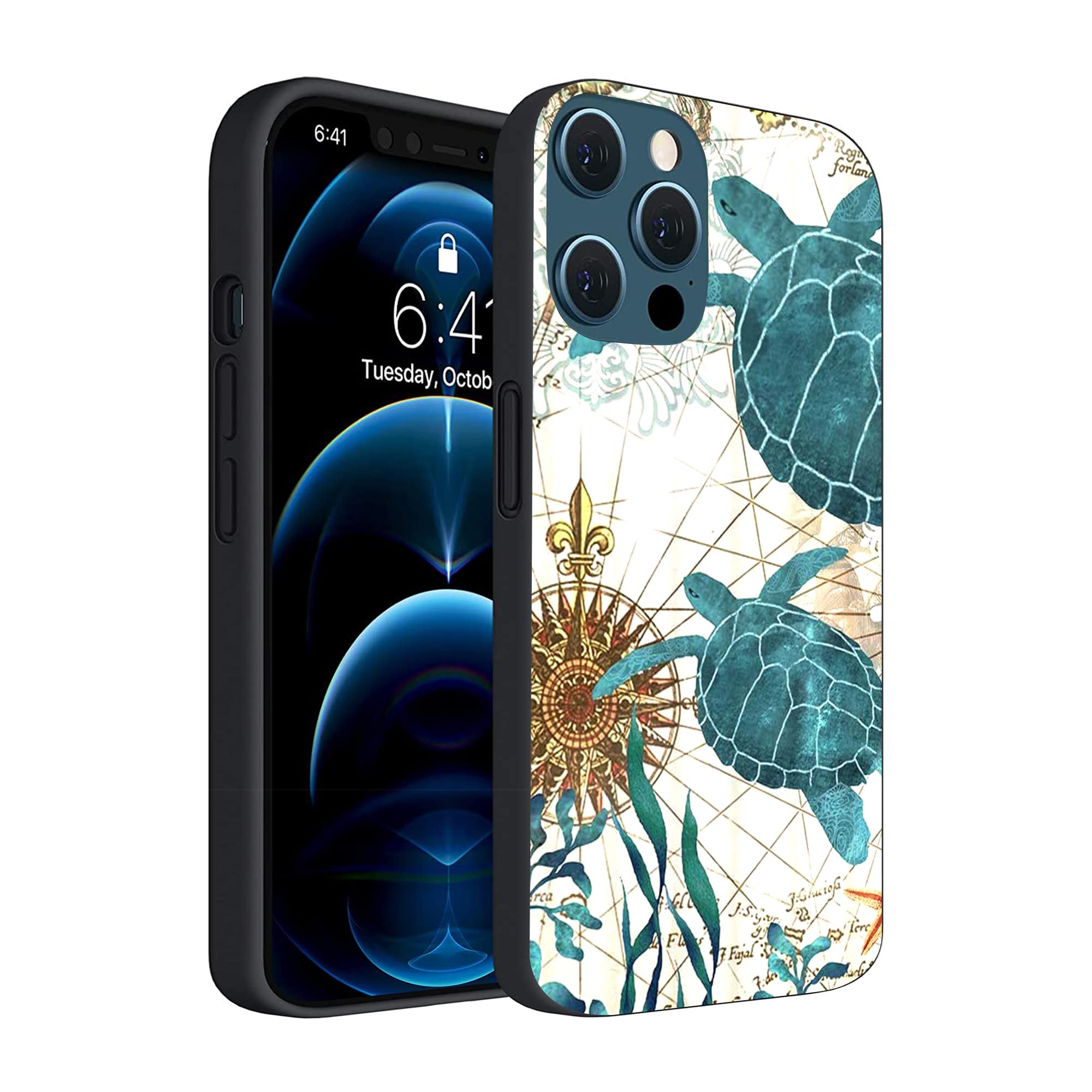 Premium Shockproof iPhone 13/13 Pro Case - Soft TPU Slim Protective Cover with Sea Turtle & Seaweed Design, Perfect Gift for Women & Girls | Everyday Protection & Stylish Aesthetic for Work, School & Travel