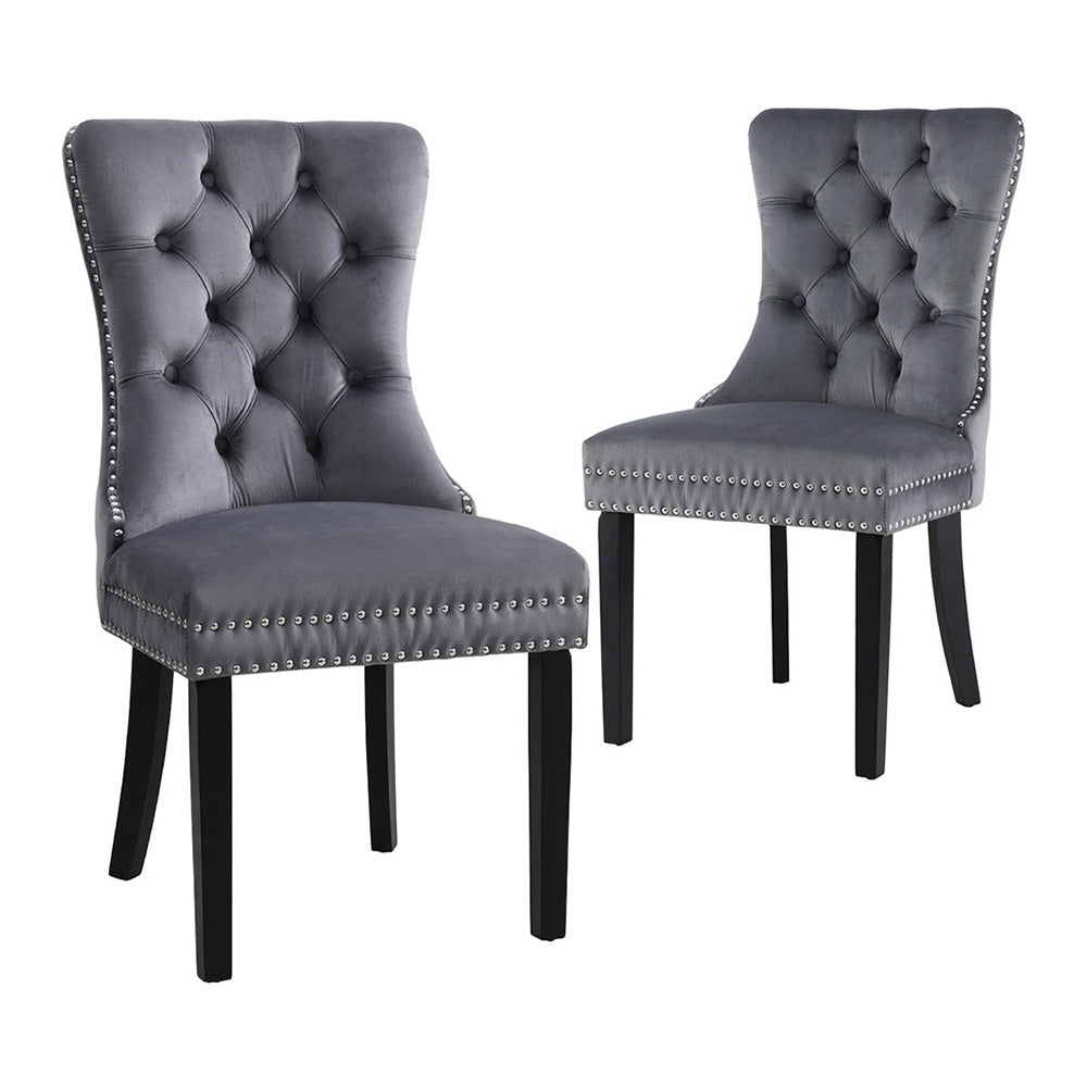 2 Pack Artiss Grey Velvet Dining Chairs - Modern Upholstered Side Chairs for Kitchen, Dining Room, Office & Small Spaces