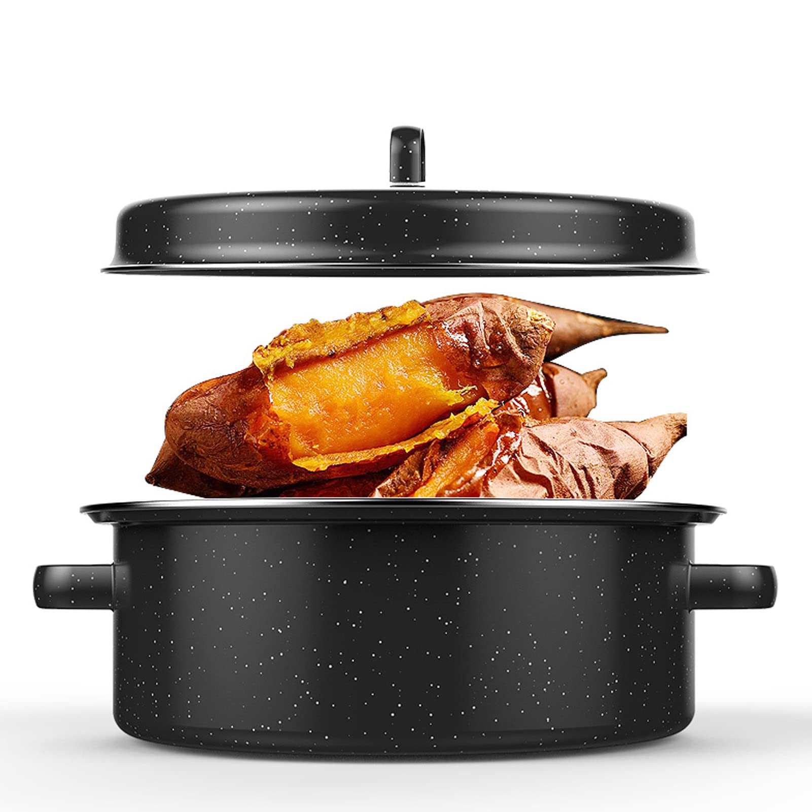 **Speckled Black Enamel Roasting Pan with Lid – Non-Stick Steel Cookware for Oven, Roasted Sweet Potatoes, Chestnuts & BBQ – 28cm Kitchen & Party Essential**    *(Perfect for Holiday Dinners, Family Gatherings & Outdoor Cookouts!)*