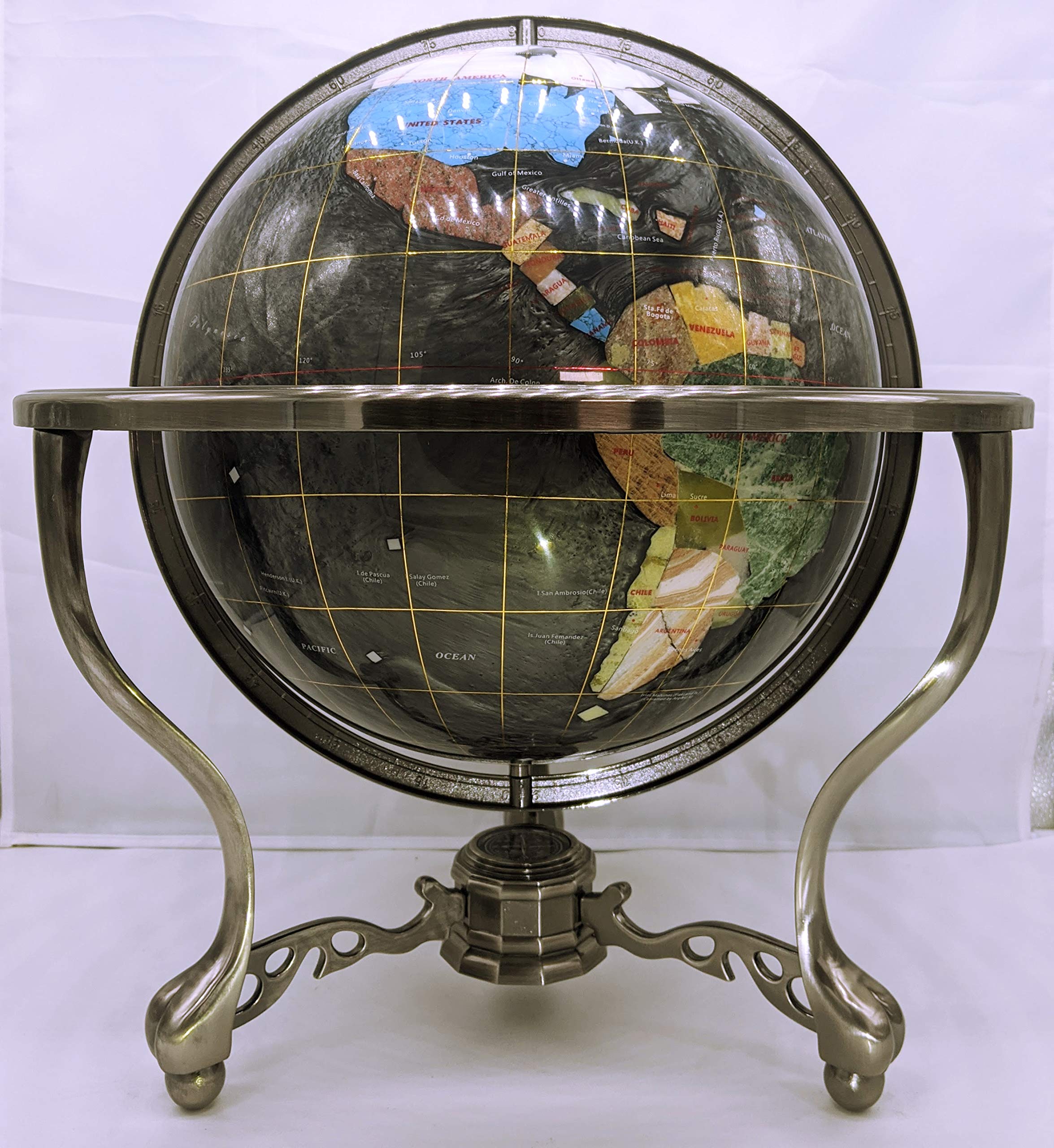 Limited Edition Black Pearl Swirl Gemstone World Globe - 21