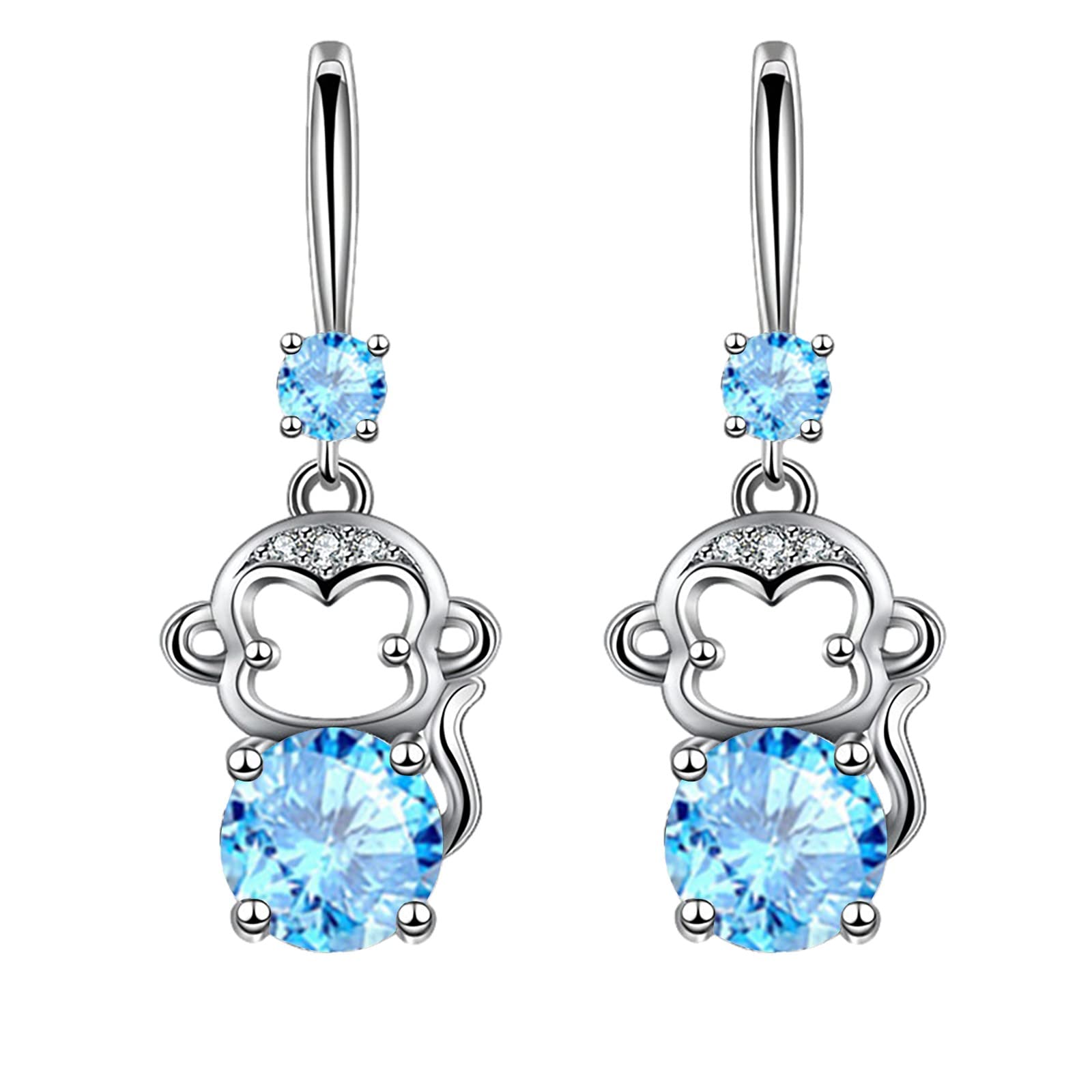 Kiosan Cute Animal Stud Earrings for Women & Girls - Silver Hoop Earrings with Zircon Stones (Blue, One Size) - Perfect for Everyday Wear, Parties & Gifts