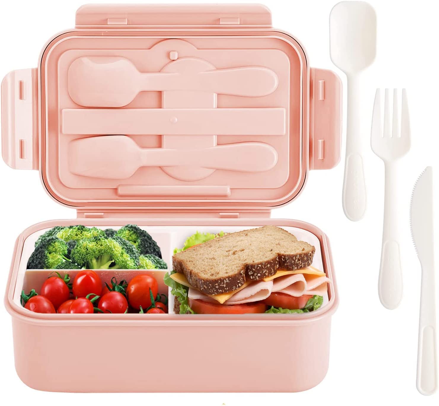 WILDAURORA 1400ML Bento Box for Adults - Leak Proof 3 Compartment Lunch Container with Utensils, BPA Free & Microwave Safe | Perfect for Office, School, Picnics & Meal Prep