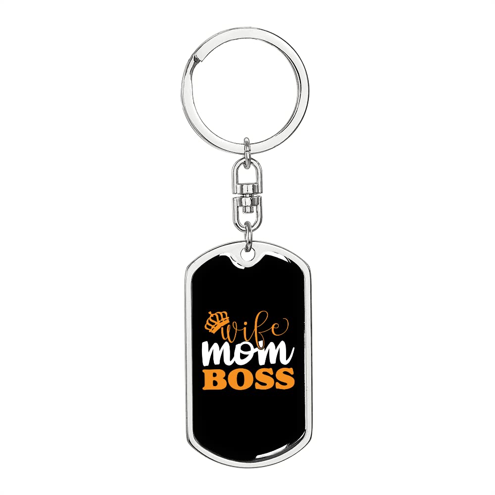 Personalized Wife Mom Boss Yellow Keychain - Stainless Steel or 18k Gold Dog Tag Keyring - Perfect Gift for Anniversary, Birthday & Mother's Day