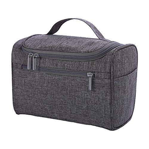 Almencla Water-Resistant Hanging Toiletry Bag for Travel - Large Cosmetic & Makeup Organizer with Hook for Women & Men - Perfect for Bathroom, Shower & Vacation Accessories (Gray)