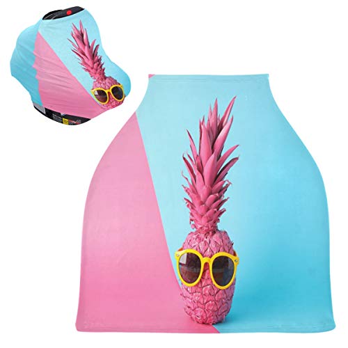 Stretchy Baby Car Seat Canopy - Pink Pineapple Sunglasses Infant Stroller Cover, Multi-Use Car Seat Scarf & Nursing Cover for Shopping Carts | Perfect for Outdoor Walks, Errands & Breastfeeding in Public