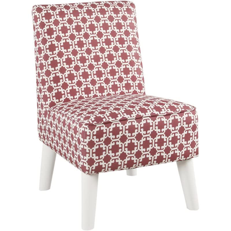 Benjara Pink and White Lattice Print Fabric Upholstered Kids Slipper Chair with Splayed Wooden Legs - Comfortable Children's Seating for Bedroom, Playroom, and Nursery Decor