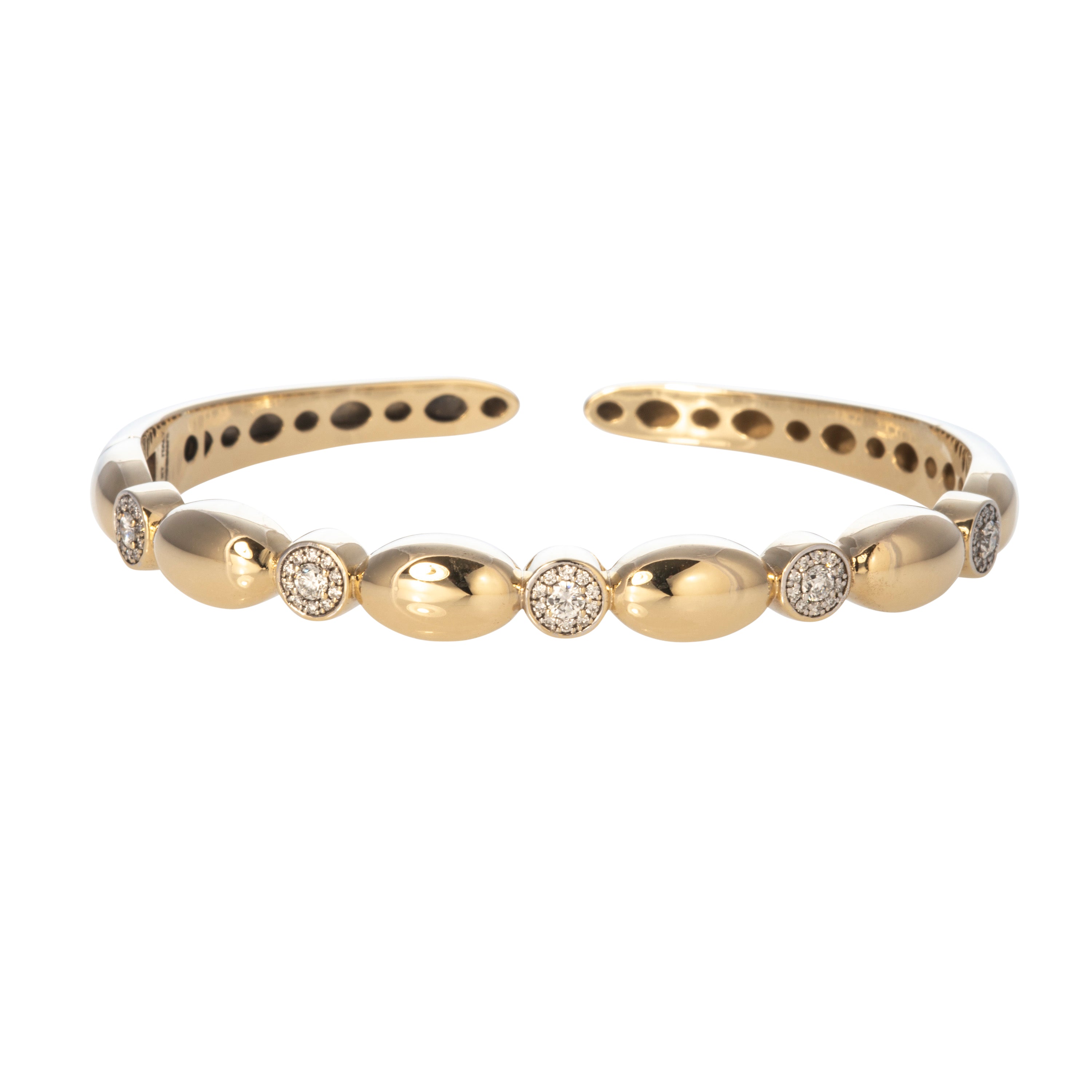 Elegant Mary Pavé Diamond Station Polished Oval Cuff Bracelet - Perfect for Weddings, Anniversaries & Special Occasions