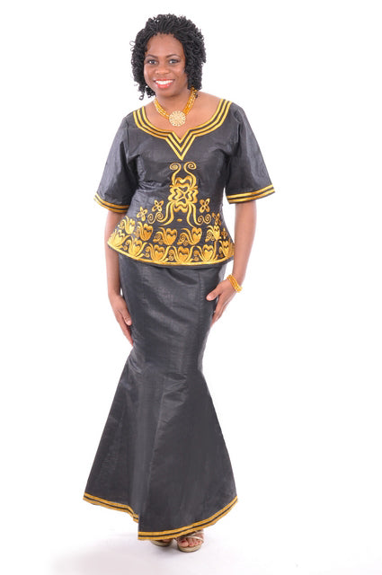 Elegant Black and Gold African Brocade Skirt Set for Women | Traditional African Print Skirt and Top Outfit | Perfect for Weddings, Parties, and Cultural Events