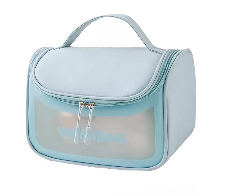VALAMJI Clear PVC Zipper Cosmetic Travel Bag - Waterproof Toiletry Organizer for Makeup & Skincare - Portable Wash Pouch for Women & Girls (Blue) - Perfect for Air Travel, Gym, Beach & Daily Use