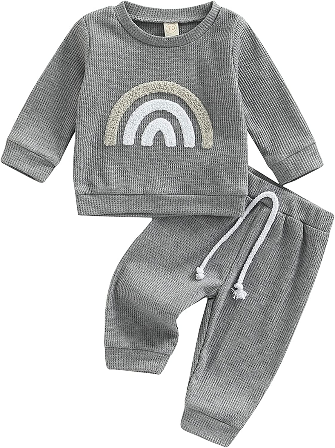 Twopumpkin Neutral Baby Boy Clothes Set - Soft Waffle Knit Sweatshirt & Pants Outfit for Newborn & Toddler | Cozy Fall & Winter Wear for Playdates & Family Photos