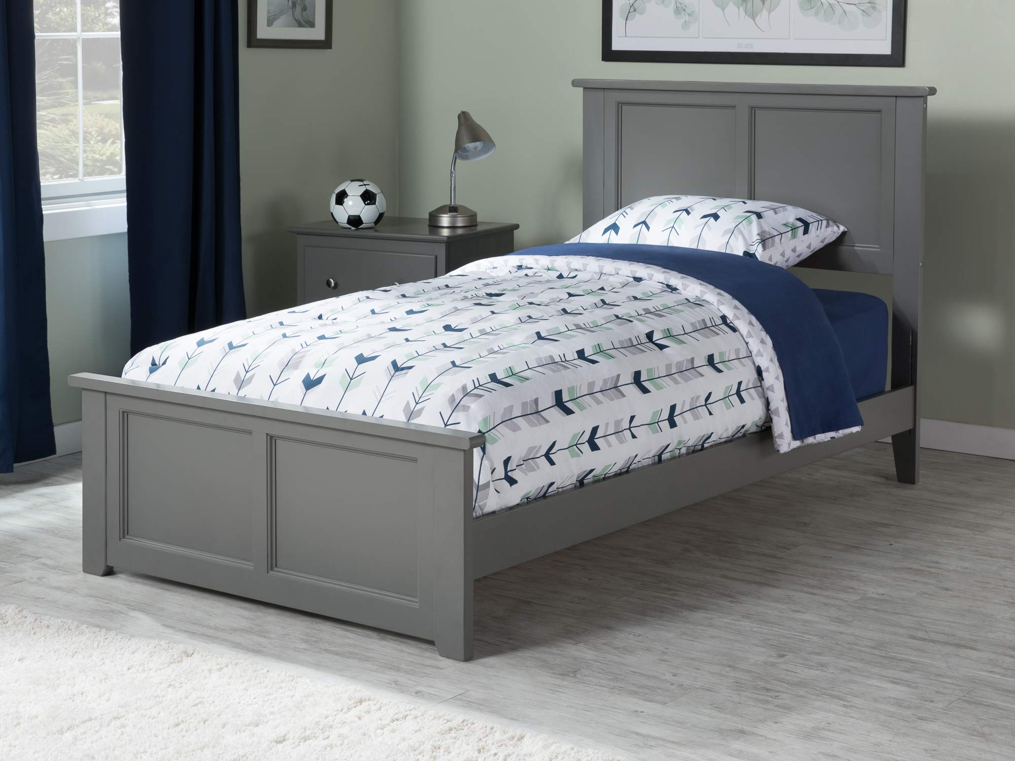 AFI Madison Twin Foundation Bed with Matching Footboard - Grey Wooden Bed Frame for Kids & Teens Bedroom, Guest Room or Dormitory