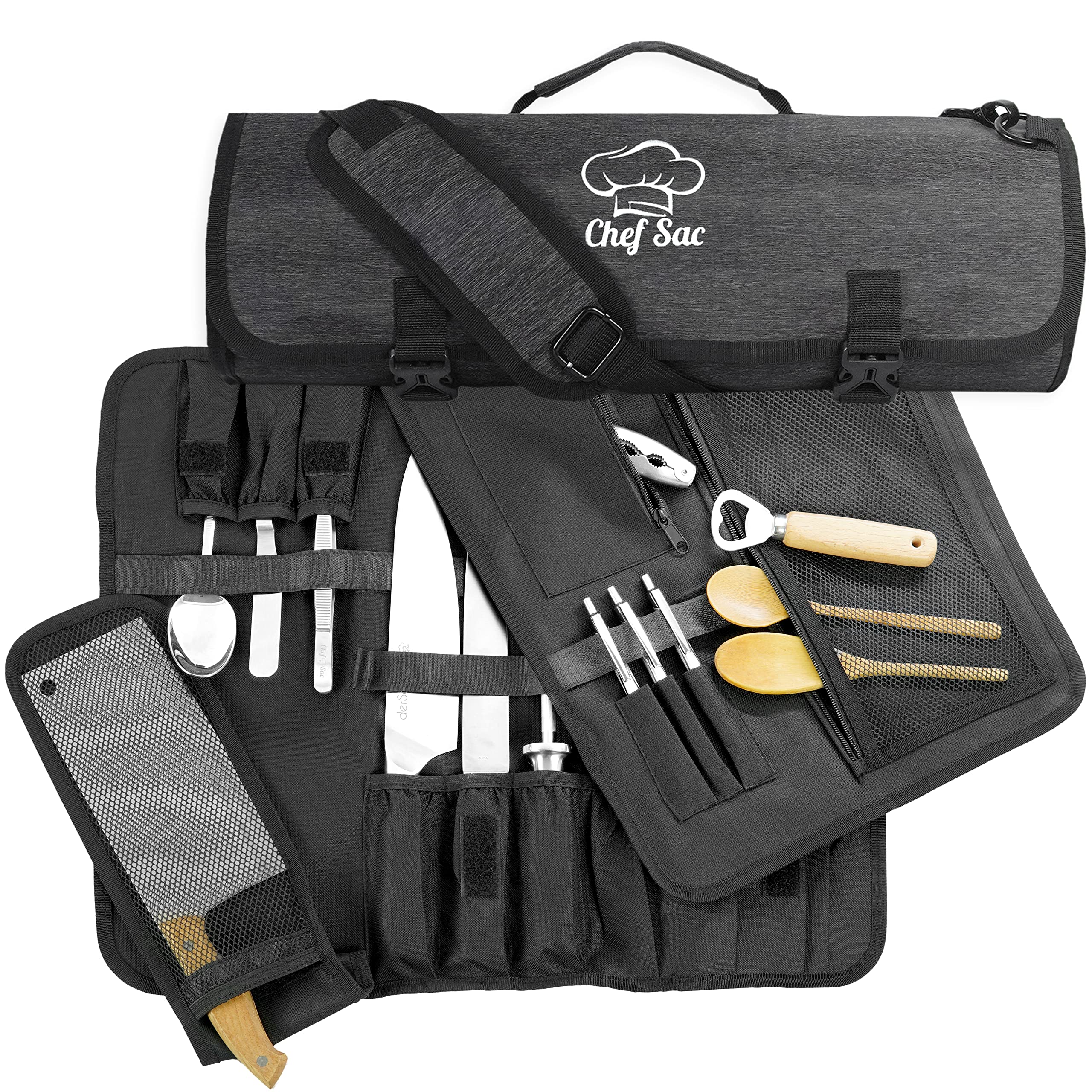 Professional Chef Knife Roll Bag - 8+ Slots Waterproof Knife Storage Case for Kitchen Tools | Durable Knife Carrying Case for Chefs & Culinary Students (Black) | Perfect for Restaurant Work, Cooking Classes & Travel