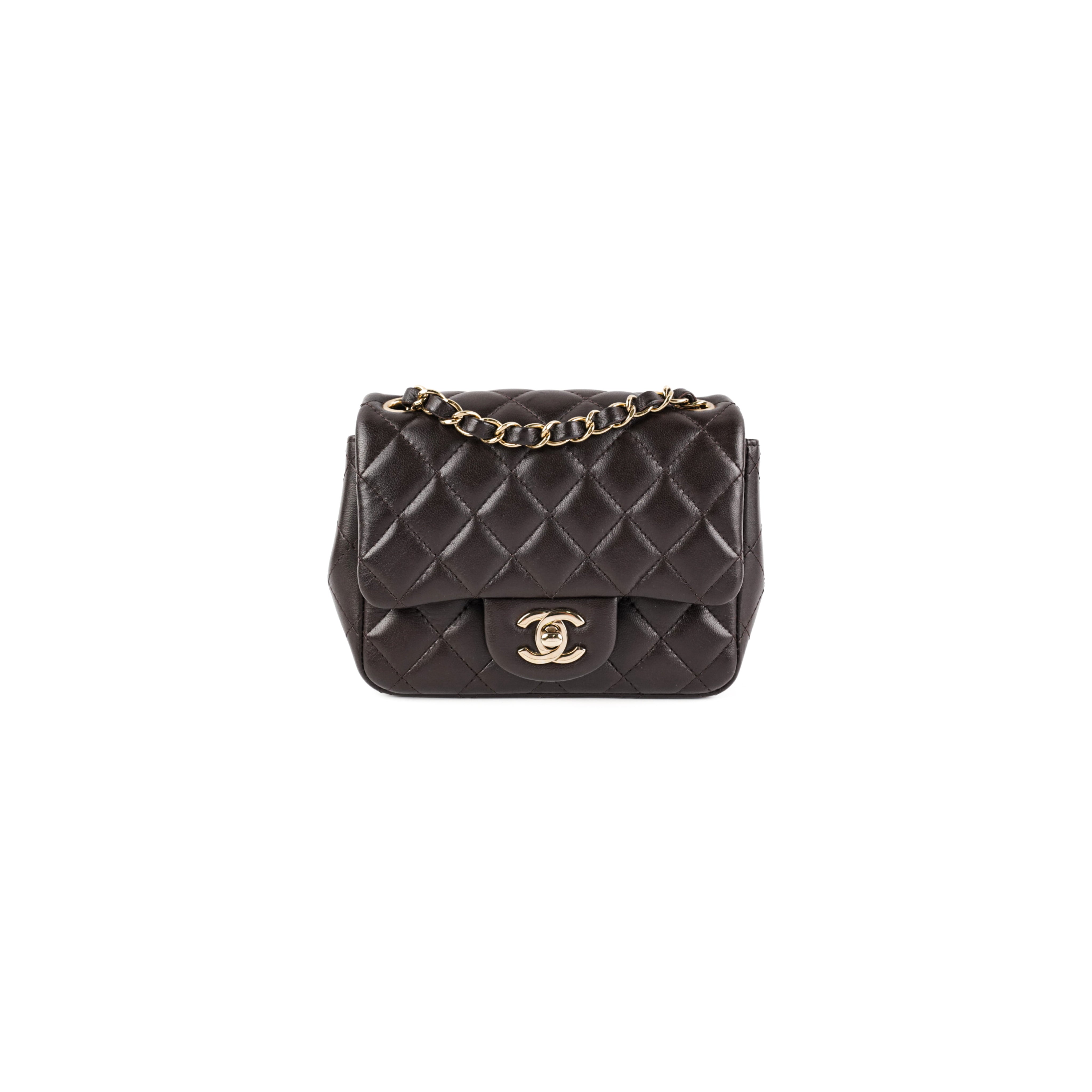 Chanel Square Mini Lambskin Dark Brown Crossbody Bag with Microchip - Luxury Small Shoulder Purse for Women, Perfect for Evening Parties & Date Nights
