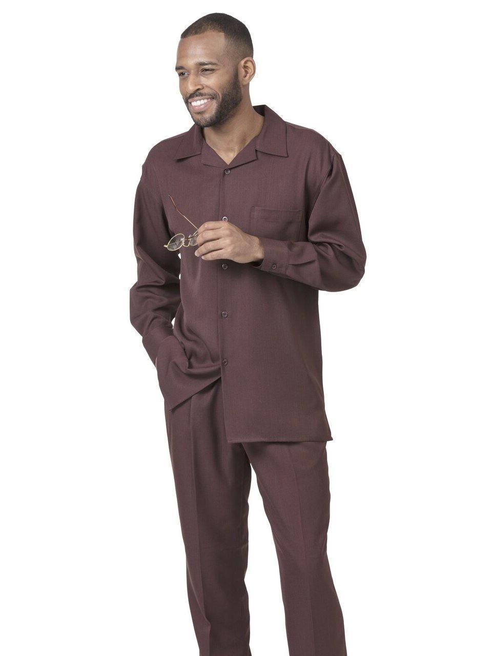 Montique Men's 2-Piece Long Sleeve Walking Suit - Solid Brown Casual Outfit for Outdoor Activities, Travel & Daily Wear