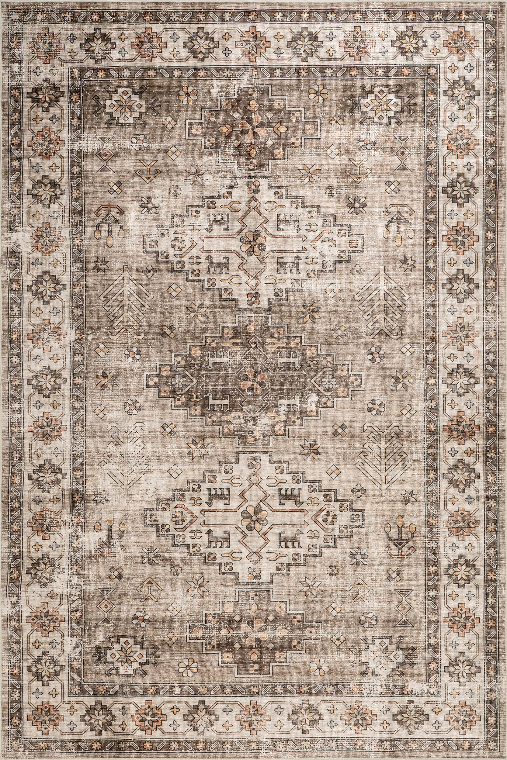Barbary Distressed Spill Proof Washable Rug - Beige | Stain Resistant & Machine Washable | Perfect for Living Room, Bedroom & High Traffic Areas