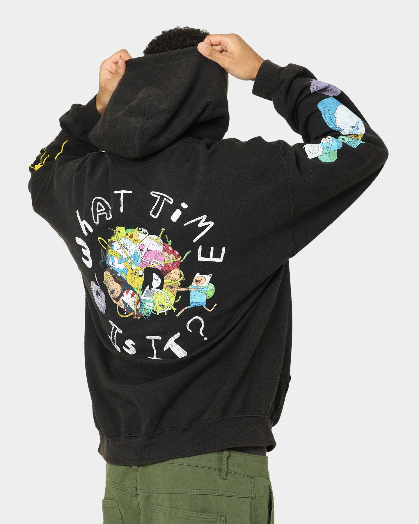 Adventure Time What Time Is It Vintage Hoodie - Black Wash Retro Cartoon Sweatshirt for Men & Women - Perfect for Casual Wear, Cosplay & Fan Gifts