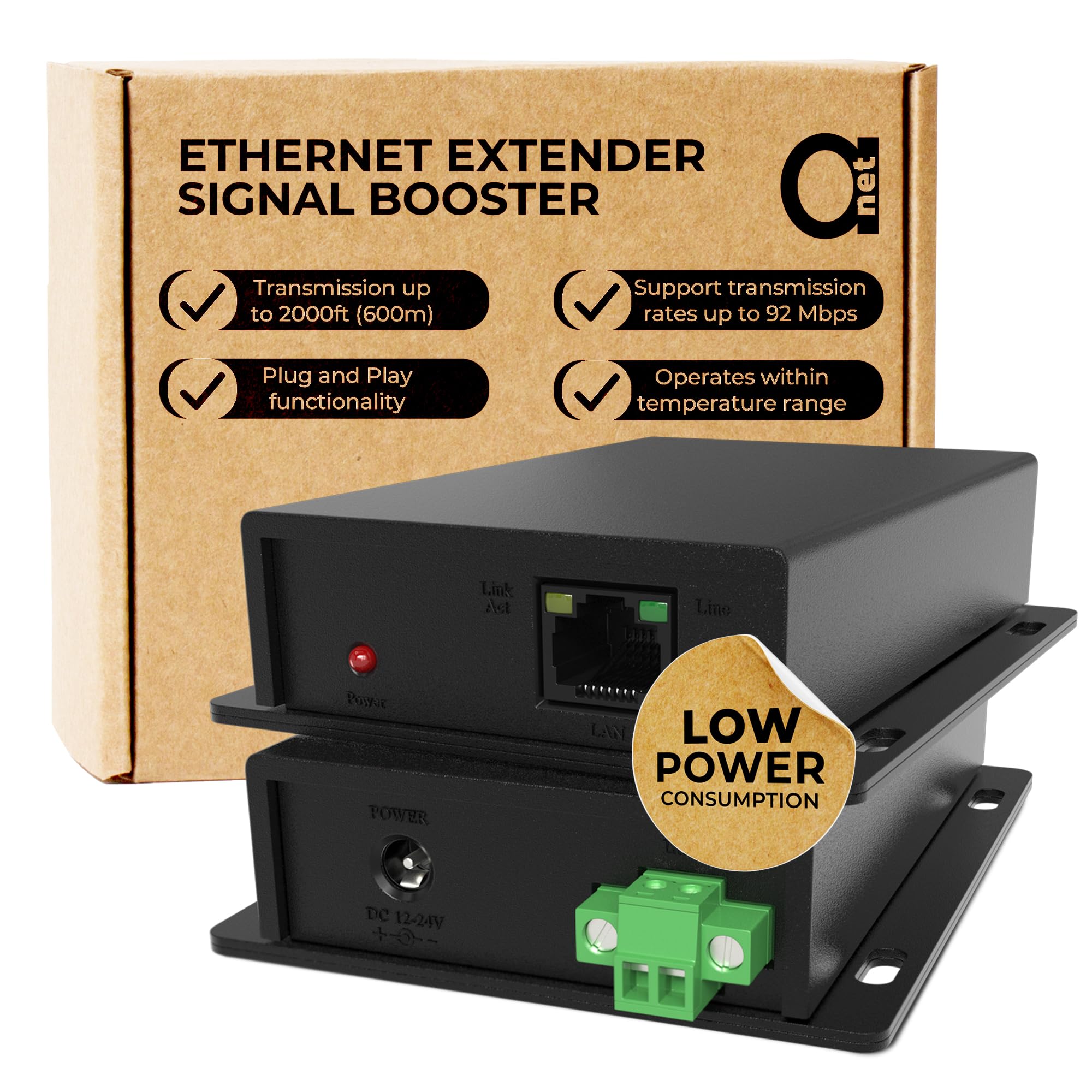 600m/2000ft Ethernet Range Extender Kit - Compatible with Any LAN Device, Supports UTP, BNC & Copper Wire - Network Repeater Booster Bridge with BNC to 2PIN Adapters - Ideal for Home/Office Network Expansion & CCTV Security Systems