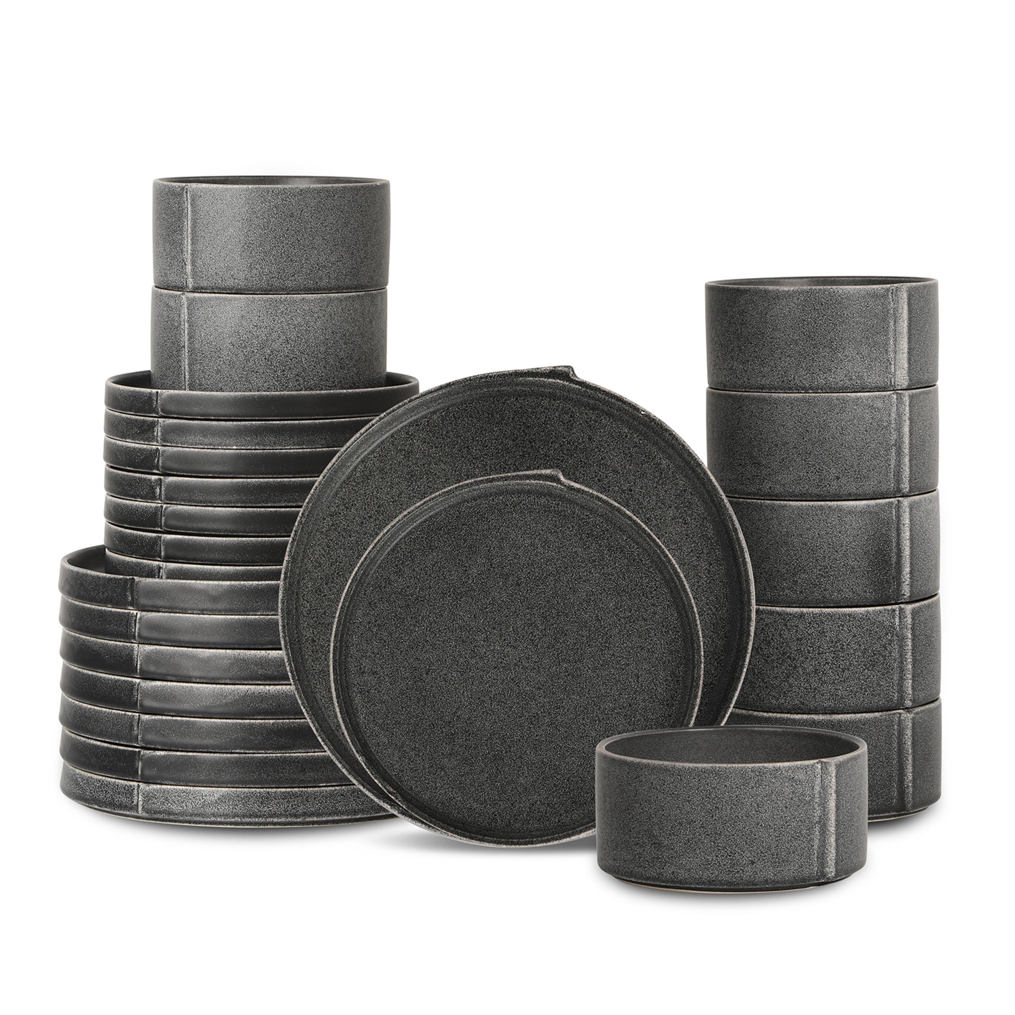 Premium Bao Stoneware Dinnerware Set - 16-Piece Charcoal Gray Ceramic Plates & Bowls - Durable & Stylish for Everyday Dining, Entertaining & Restaurant Use