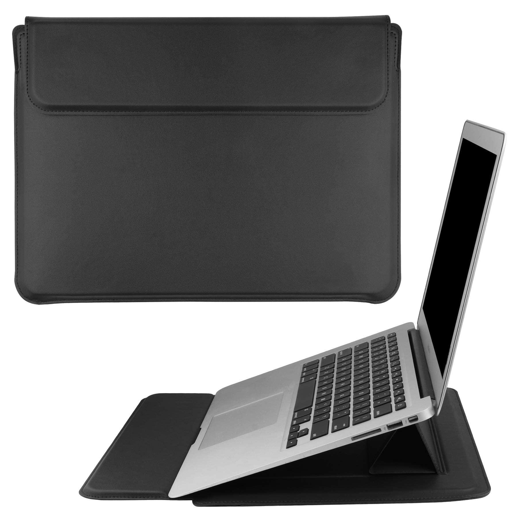 DICOLLAS 13.3 Inch Laptop Sleeve PU Leather Case - 4 in 1 PC Organizer with Heat Dissipation Bracket, Protector for 11-13 Inch Laptops, Tablets, iPad, Brown - Perfect for Office, Travel, and Home Use