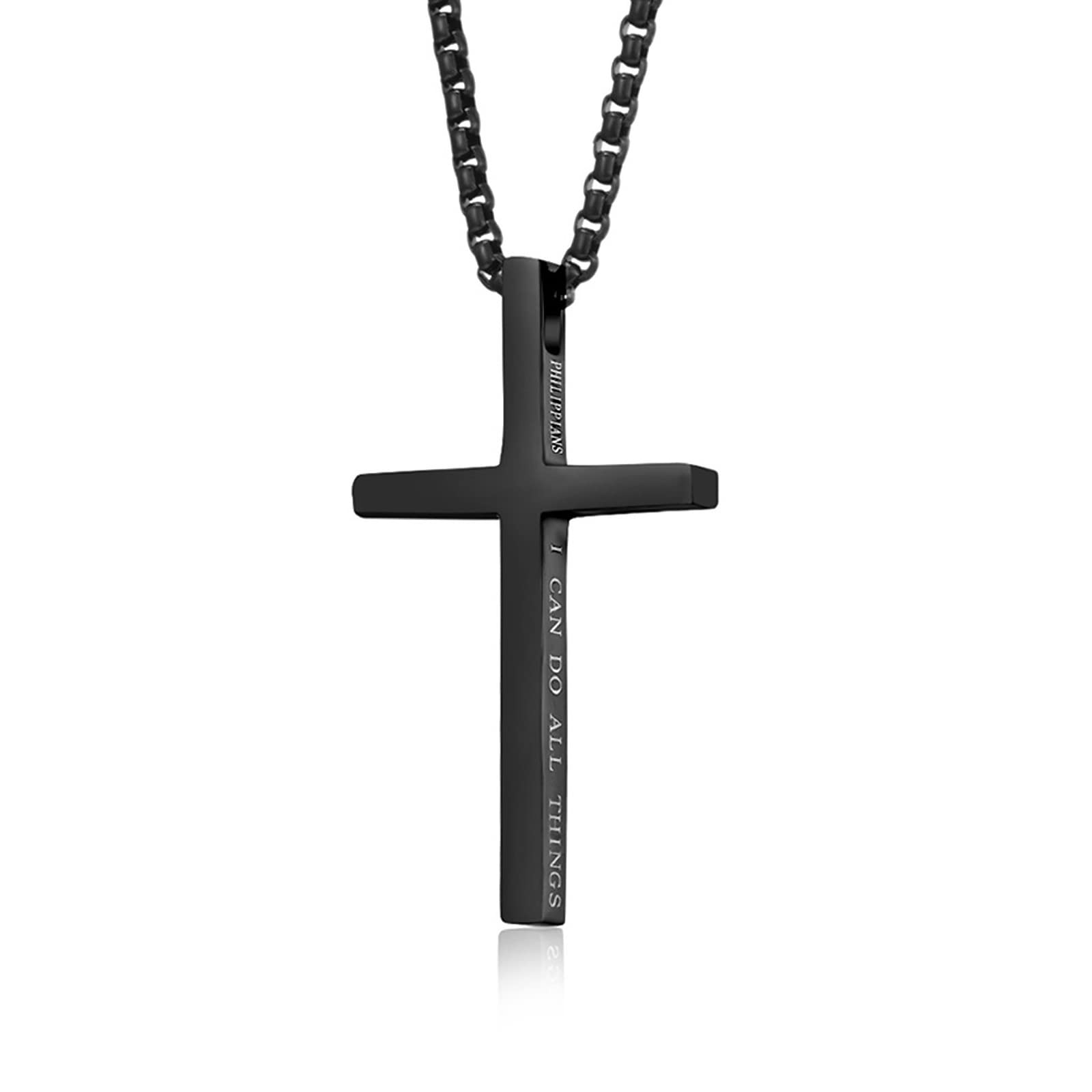 YAUMATEA Philippians 4:13 Cross Necklace - Stainless Steel Men's Jewelry for Faith & Strength