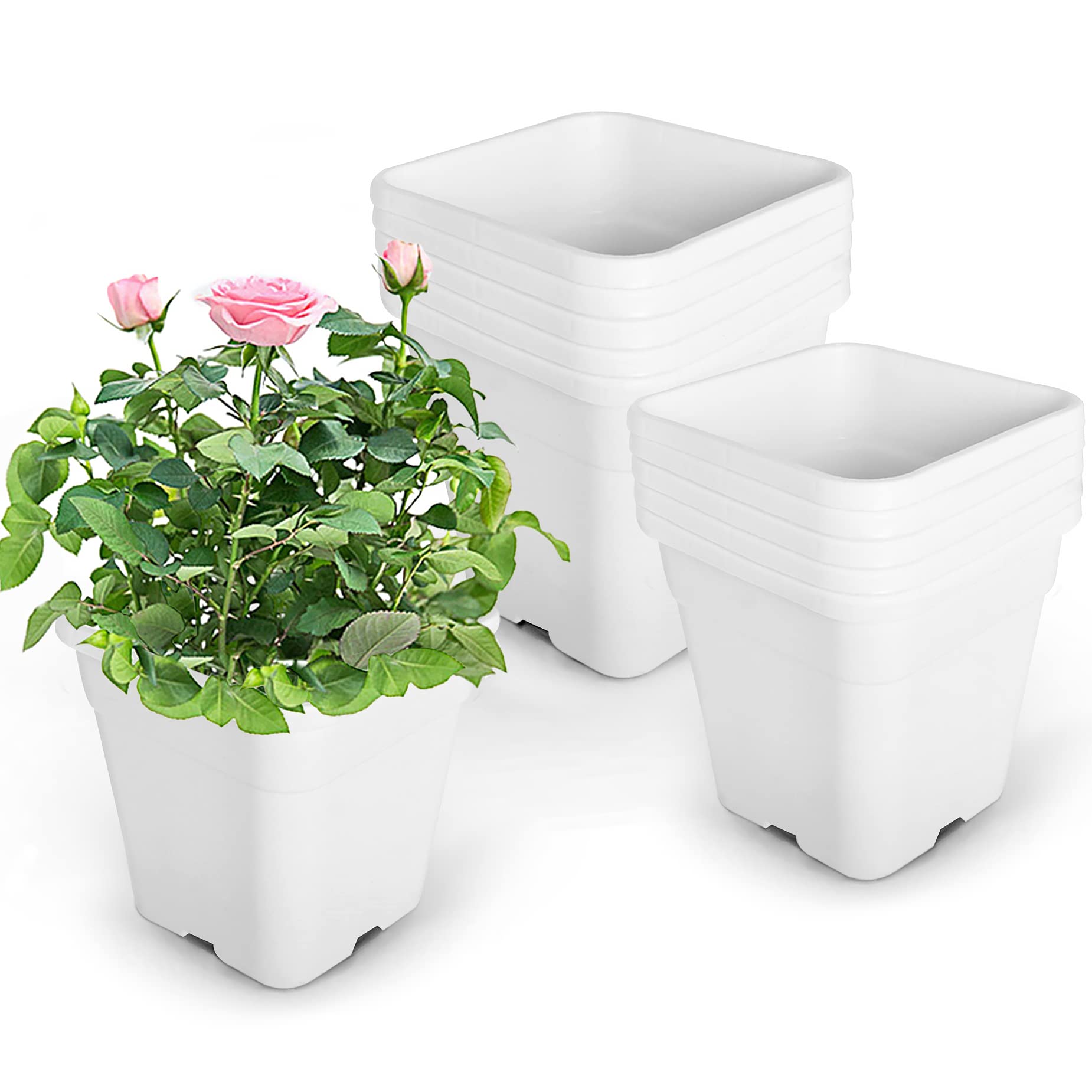HOSTIC 10-Pack 9.8 Gallon Square Plastic Plant Pots with Drainage Holes - Flexible Nursery Containers for Indoor/Outdoor Gardening, Landscaping & Greenhouse Use