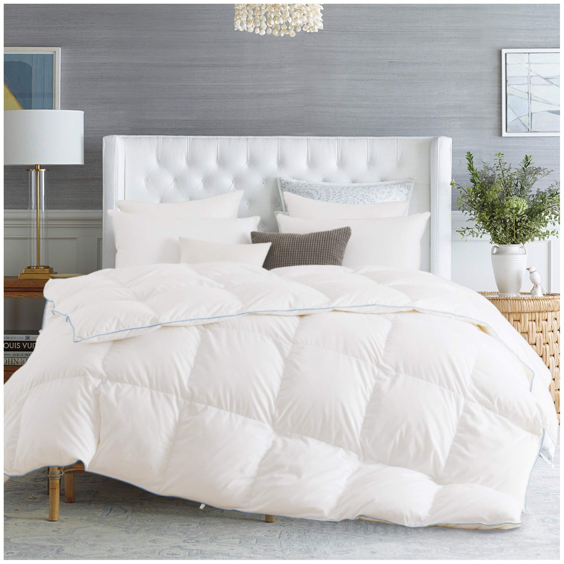 Premium KASENTEX White Goose Down Duvet Insert - 700 Fill Power Quilted Comforter with Plush Cotton & Blue Piped Edge, 42oz Warm Bedding for Twin/Twin XL Size | Machine Washable | Ideal for Cozy Winter Nights & Guest Room Luxury