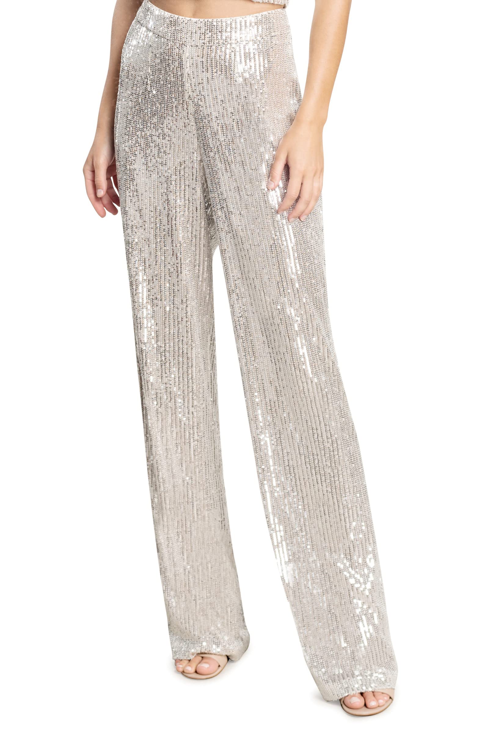Dress the Population Women's Dina Sequin Classic Pants - Elegant High-Waist Trousers for Party, Evening & Special Occasions | Formal Work Pants & Night Out Bottoms