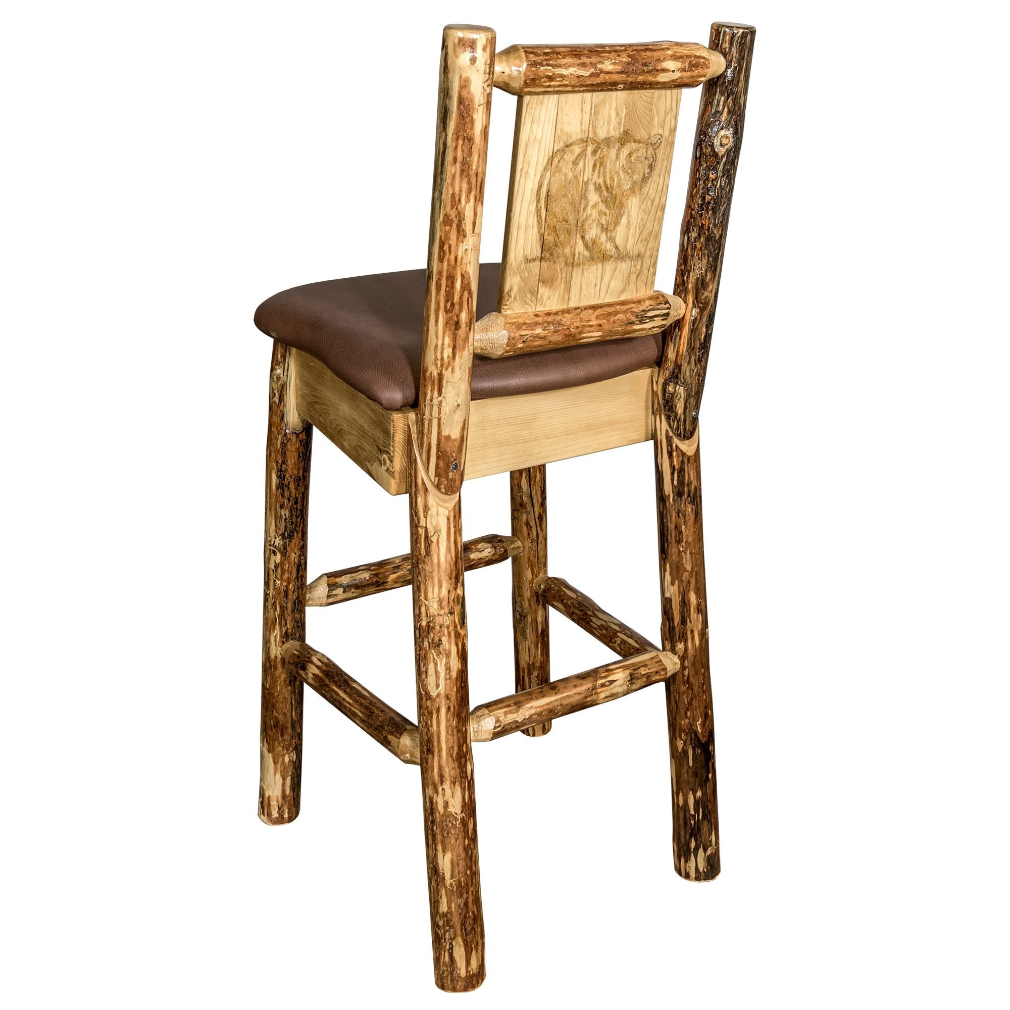 Glacier Country Counter Height Barstool with Saddle Upholstery & Laser Engraved Design - Perfect for Kitchen Islands, Breakfast Bars, and Home Decor
