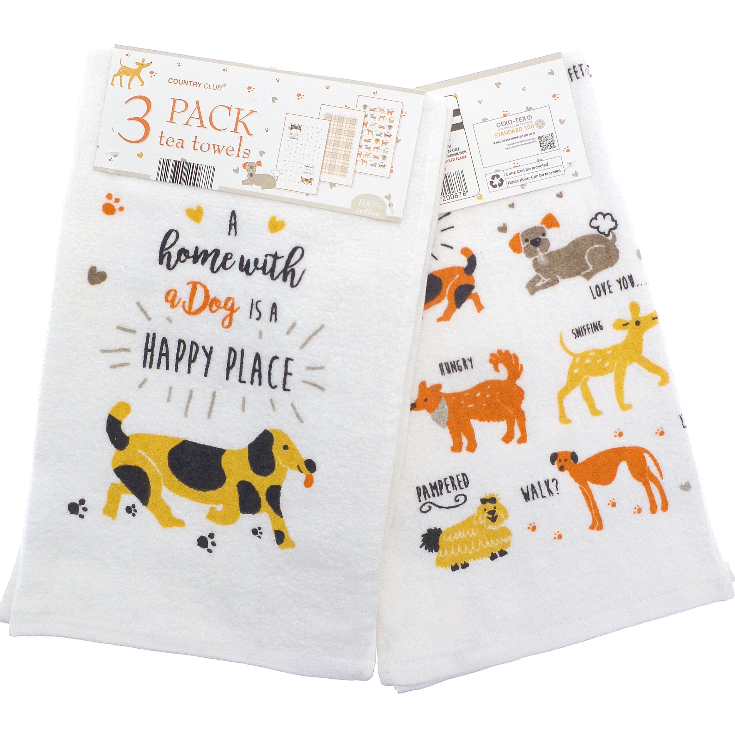 Premium Dog-Themed Tea Towels (3 Pack) - Absorbent & Durable Kitchen Towels for Dog Lovers - Perfect for Baking, Cooking & Home Decor